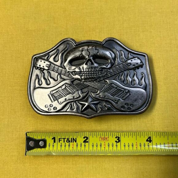 Levi’s Skull and Guitar Silver Belt Buckle - Picture 1 of 4